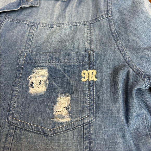 Miss Me Distressed Denim Western Shirt with Lace Detail, Women’s Medium - Picture 9 of 9